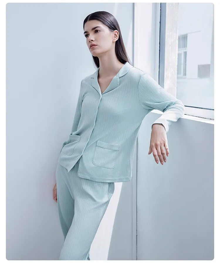 Women's Cotton Modal Lapel Long Sleeved Winter Sleepwear Homewear Set