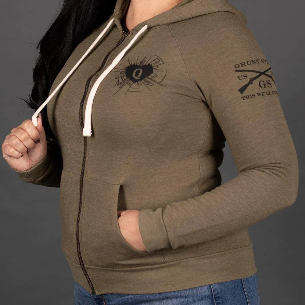 Women's Heart and Soul of a Warrior Full-Zip Hoodie - Military Green