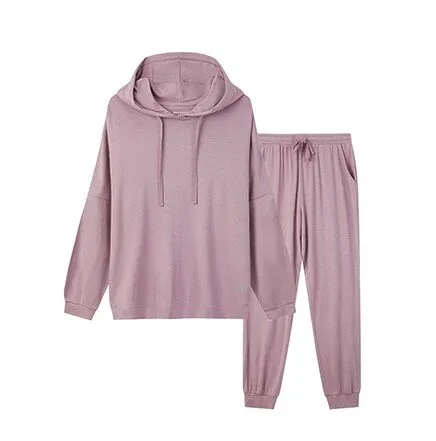 Women's Hooded Long Sleeved Winter Sleepwear Homewear Set