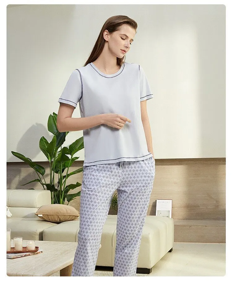 Women's Pure Cotton Short Sleeved Casual Sleepwear Set