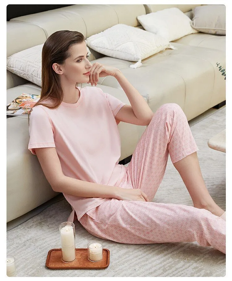 Women's Pure Cotton Short Sleeved Casual Sleepwear Set