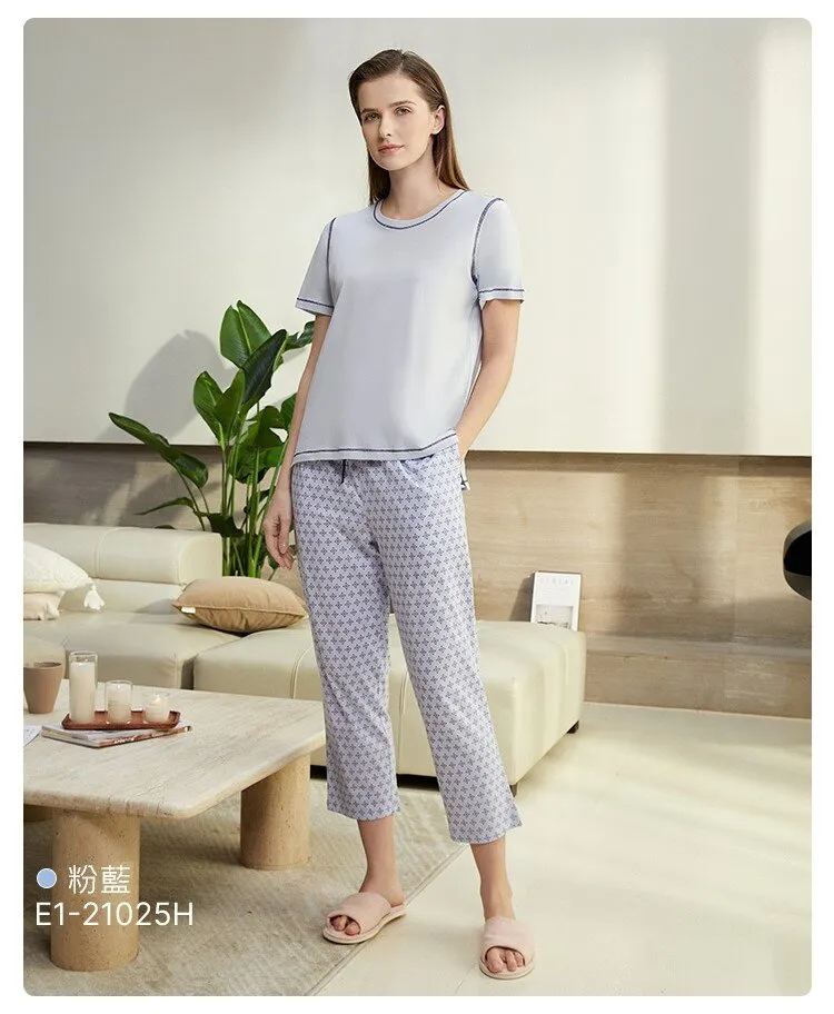 Women's Pure Cotton Short Sleeved Casual Sleepwear Set