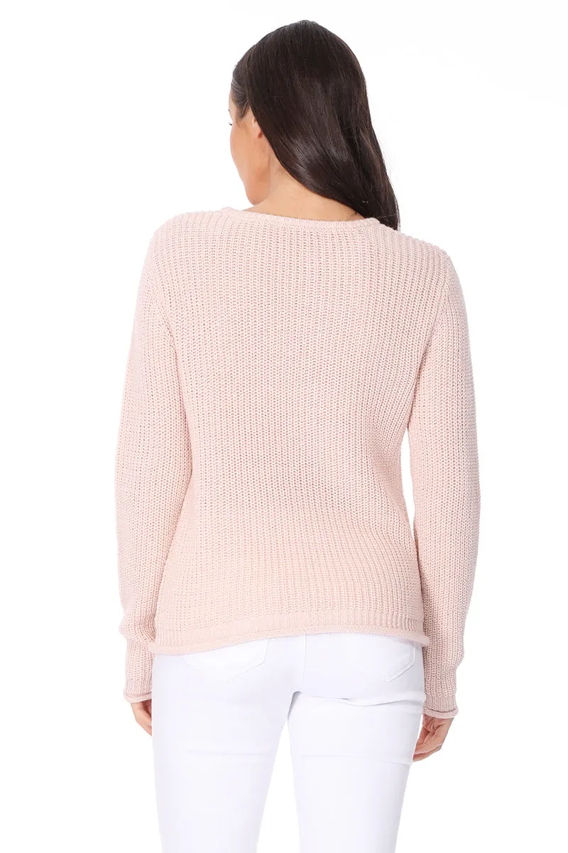 YEMAK Women's Casual Classic Crewneck Waffle Knit Long Sleeve Thin Pullover Sweater MK8176 (S-L)